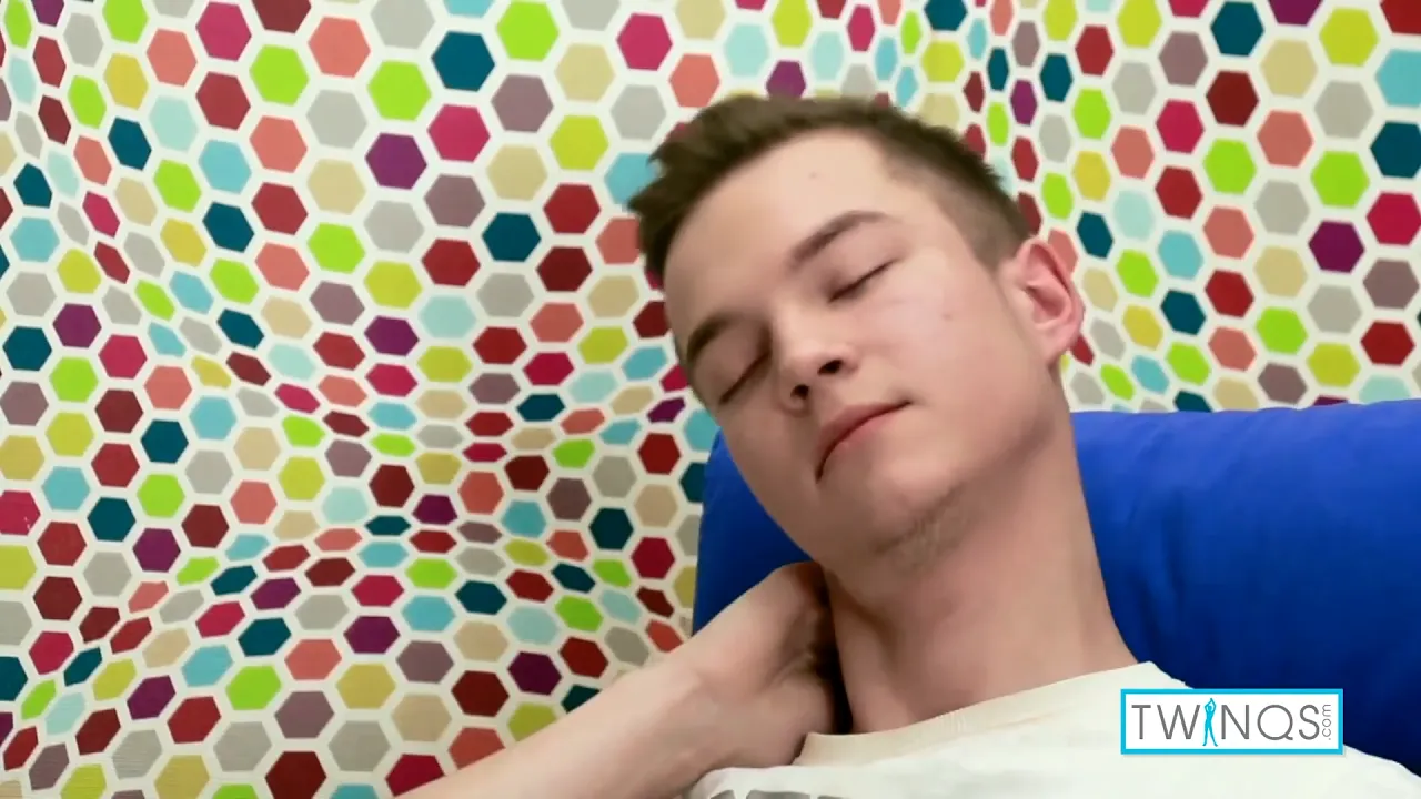 Gay twink Ethan masturbates with a big cock and covers his belly in cum