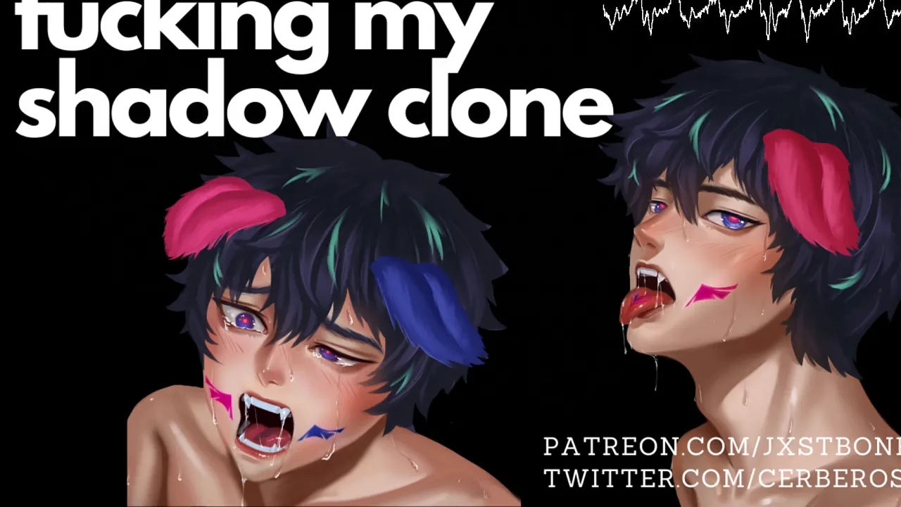 Gay solo male fetishist self-fucks while pretending to have sex with a shadow clone