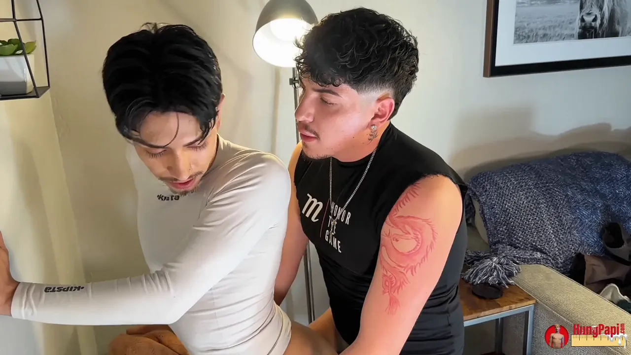 Skinny Latino twink takes big uncut cock bareback up his tight ass