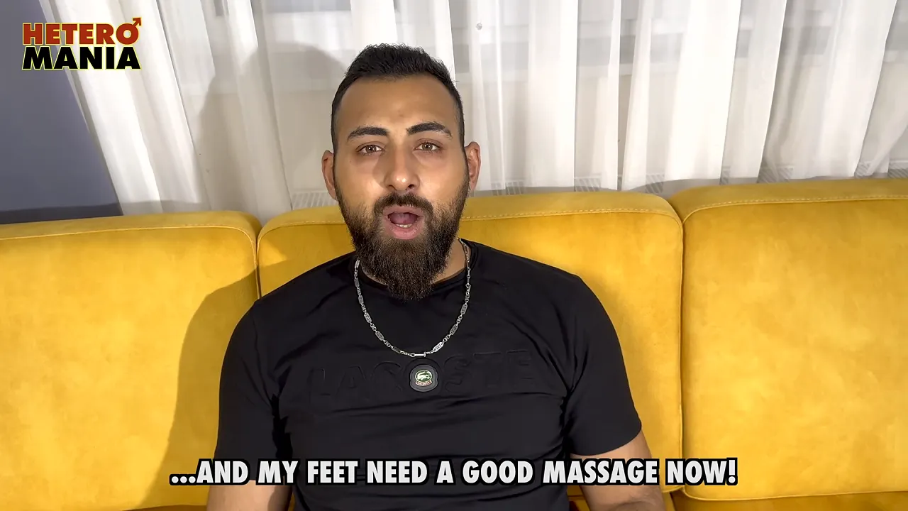 Gay straight guy Karim gets a foot massage while wanking and cumming