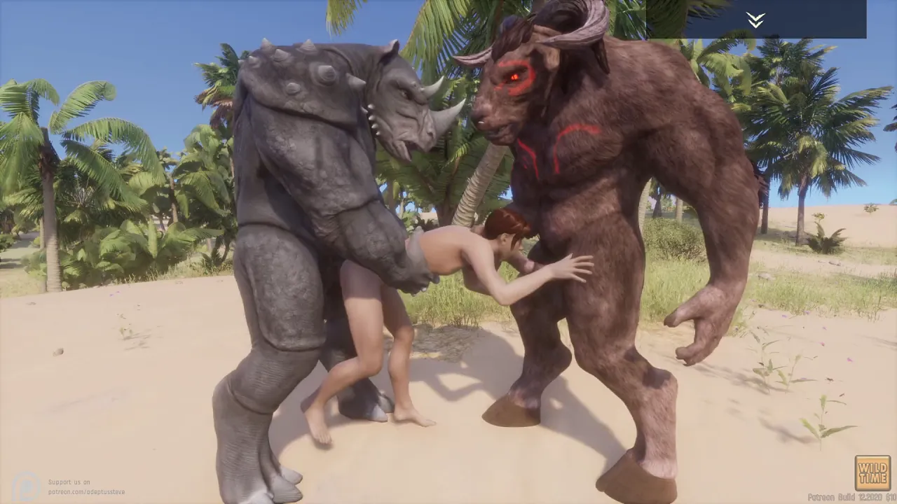 Muscular guy gets double penetration from two furry men in rough bareback gay cartoon