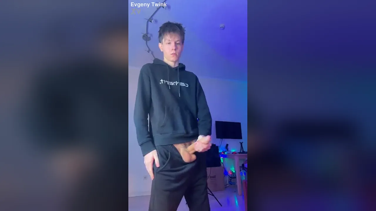 Skinny solo twink Evgeny holds back a huge cumload until it hurts