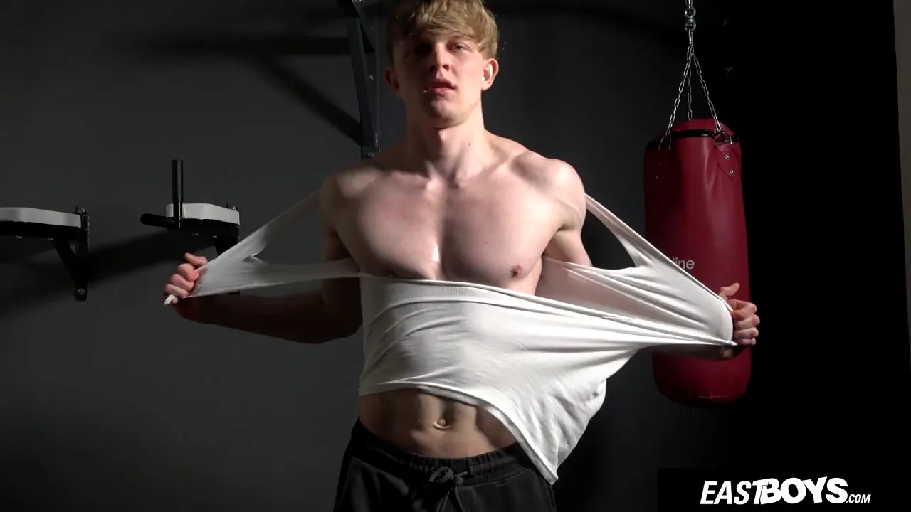Muscular Czech guy wanks his huge cock in solo gay masturbation scene