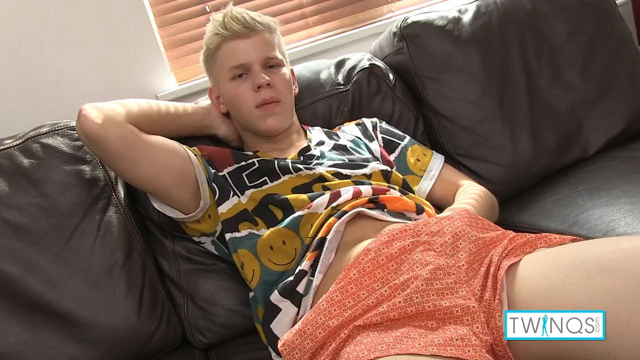Gay twink Matthew M strokes his big cock and plays with his ass