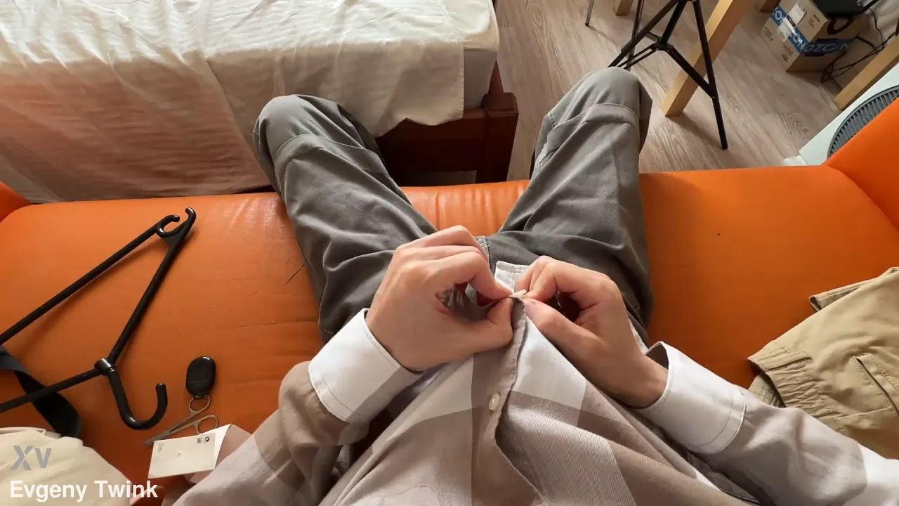 Slim twink Evgeny shows off his pulsing cock in webcam solo