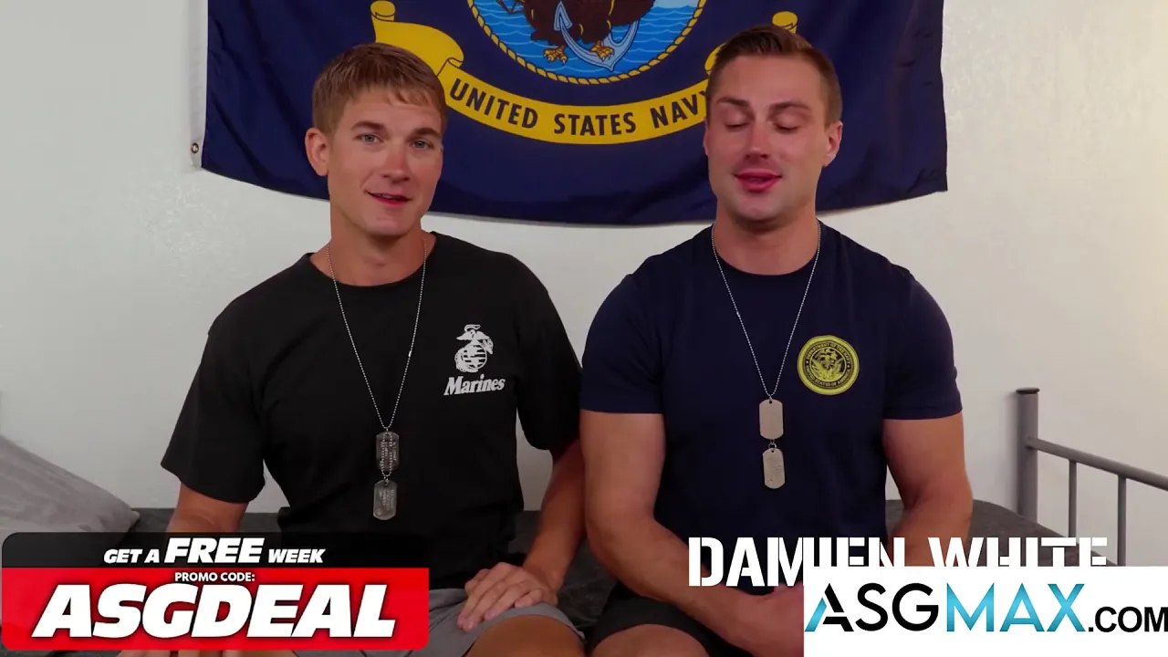 Active duty military man Damien White fucks Brandon's ass bareback