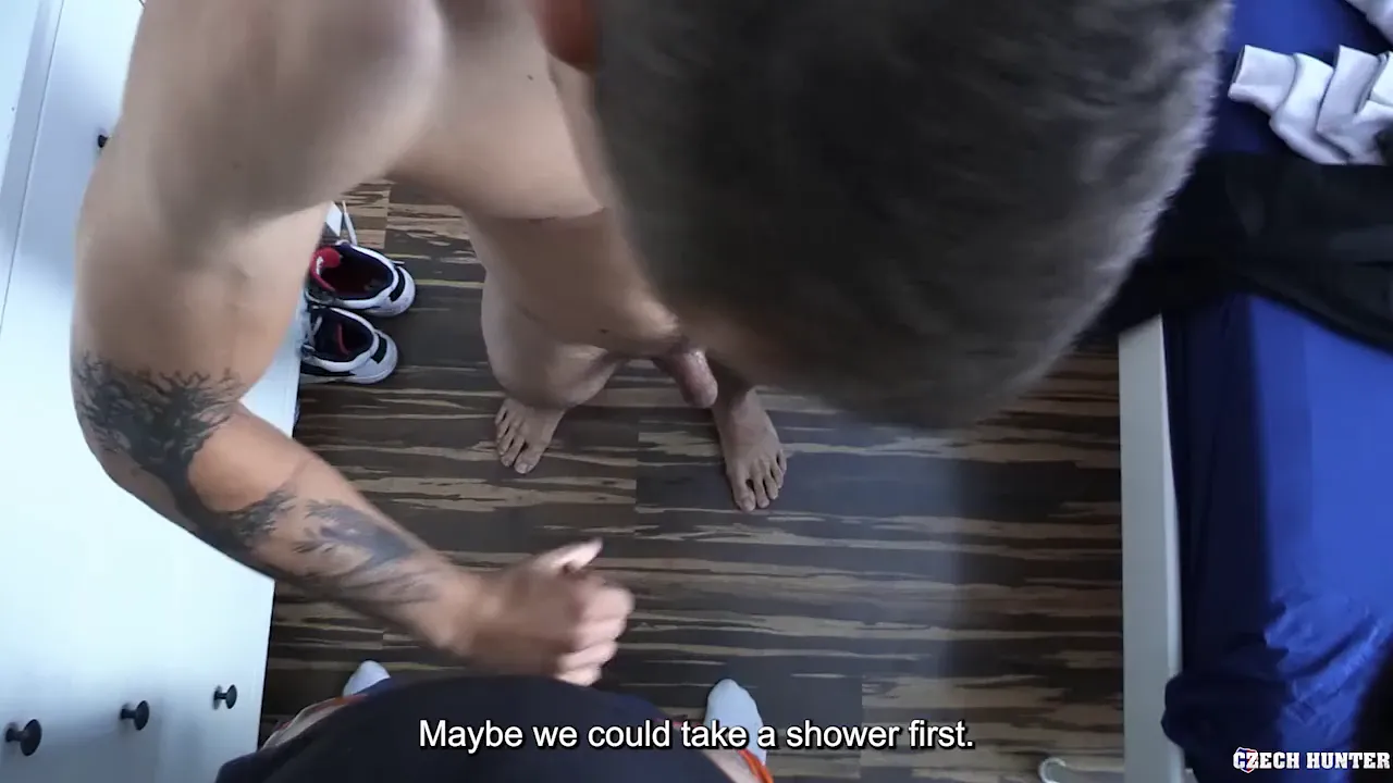 Gay man seduces straight stud for shower sex and anal