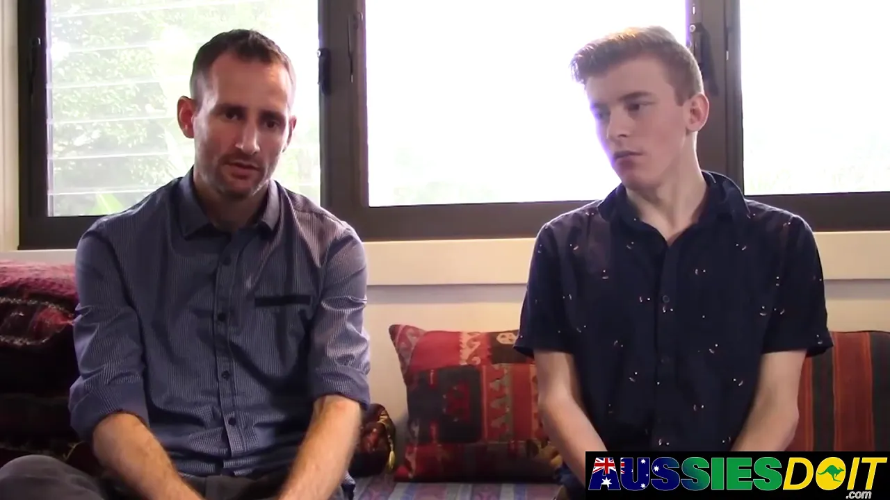 Gay twink sucks daddy's cock while mature man fucks his ass
