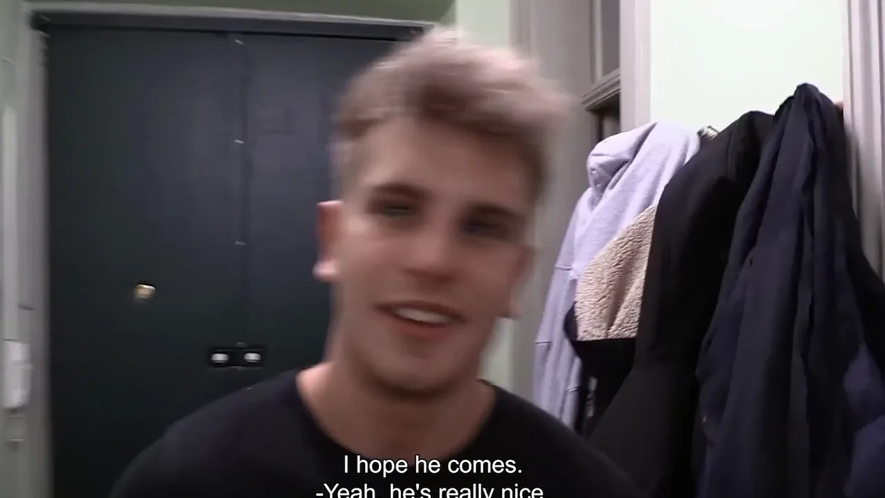 Twink courier BIGSTR strips and joins a bareback threesome with two men