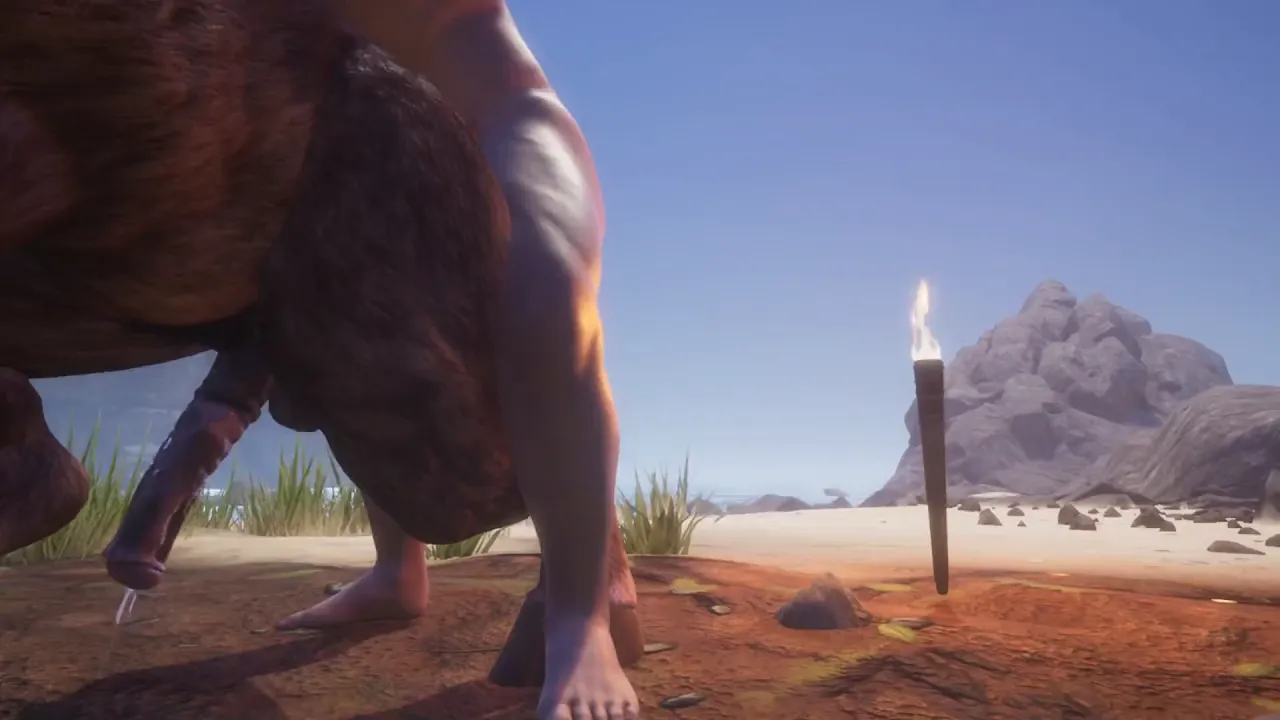 Big muscle man has rough bareback sex with a minotaur, making him cum buckets in this