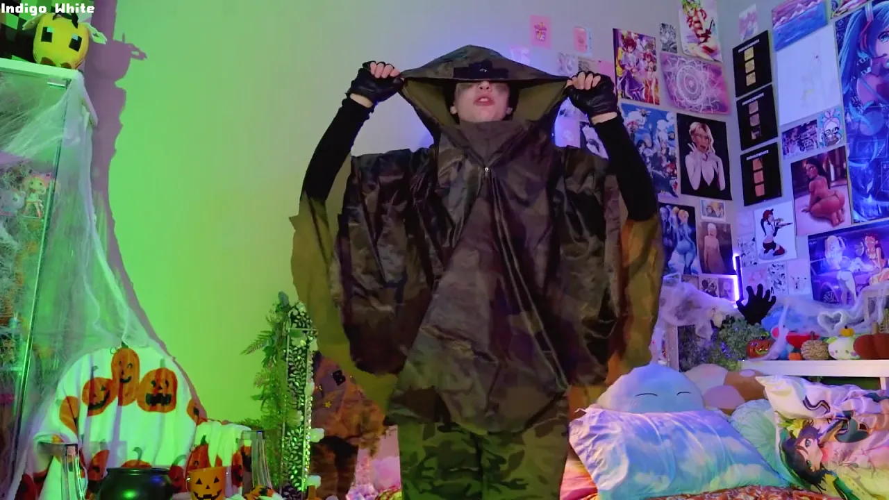 Trans boy twink Indigo White strips and dances seductively to music in cosplay babe