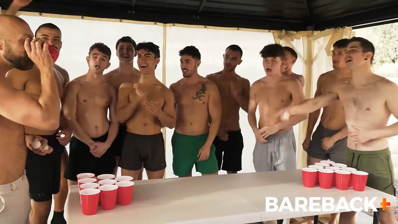 Gay bareback group scene with black bottom Nico Coopa and two big dicks