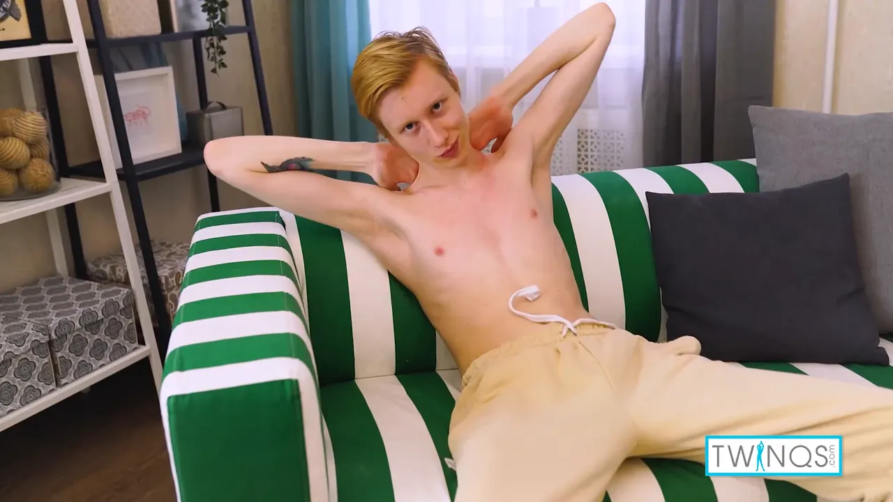 College twink Richard Baxter masturbates and wanks his long hard cock in boxers