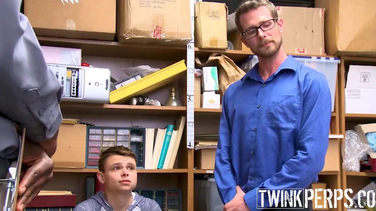 Twink stepson and straight boy caught shoplifting have a threesome with a big black