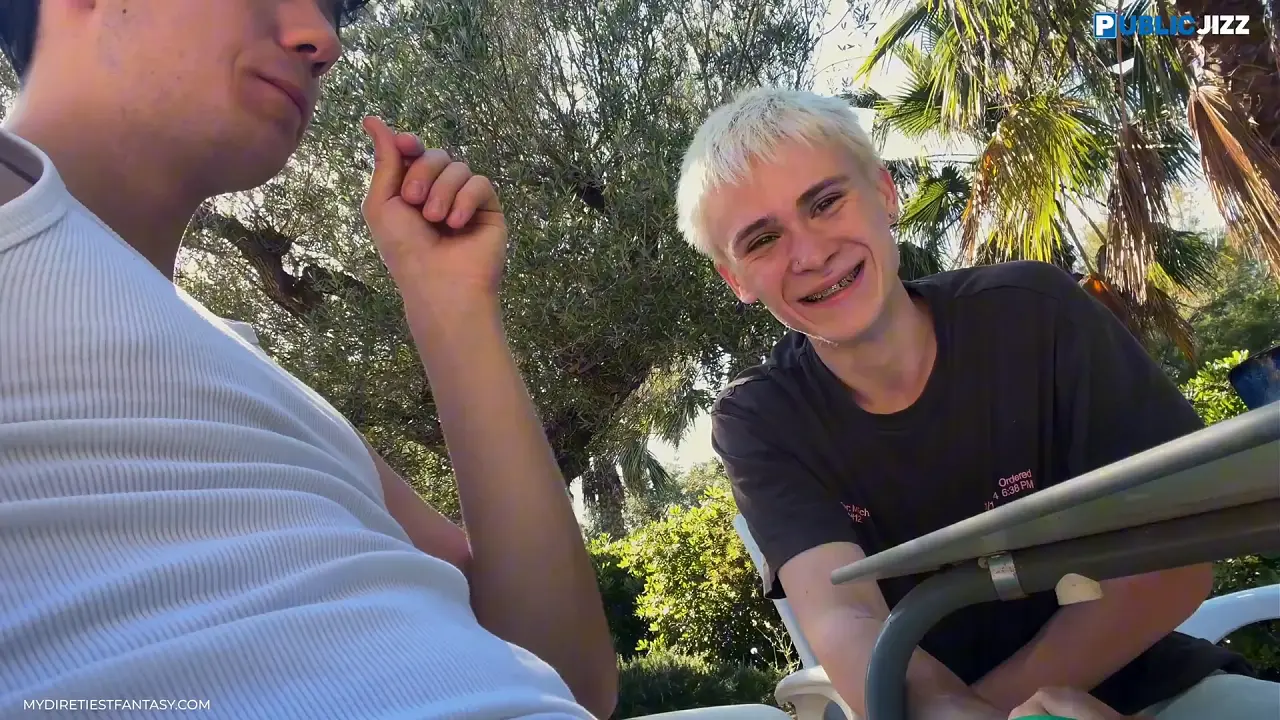 Gay amateur twink Liam Holland exposes himself and gives a blowjob in public
