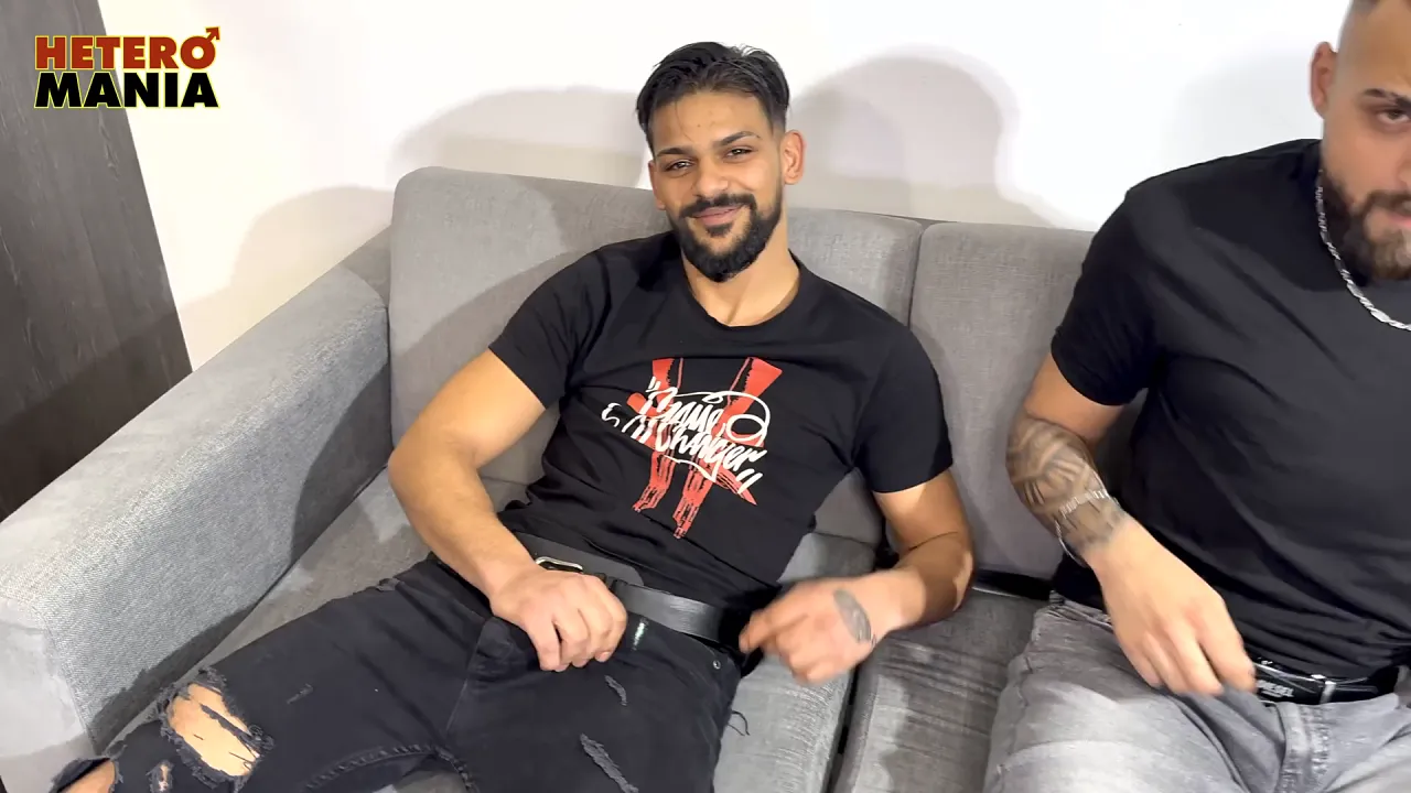 Gay muscle hunks compete in a cum contest with their big uncut cocks
