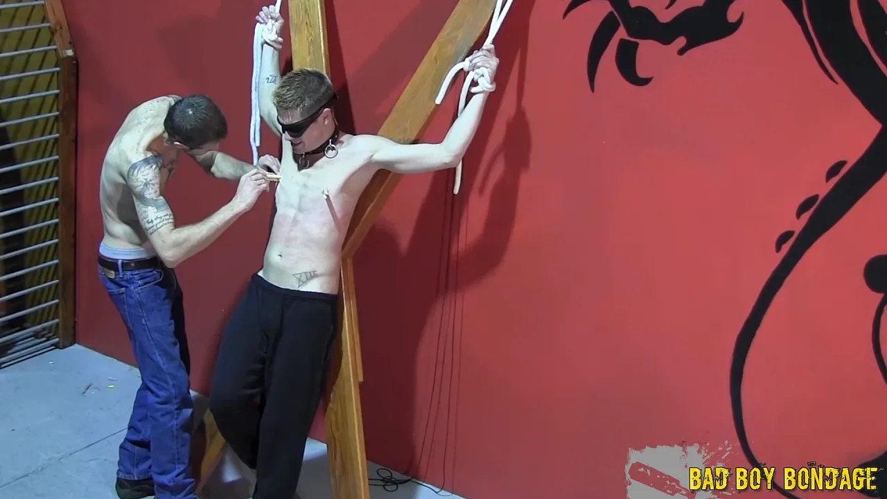 Gay fetish video: Blind boy Jaden Swift gets worked over by bound Chad Mason