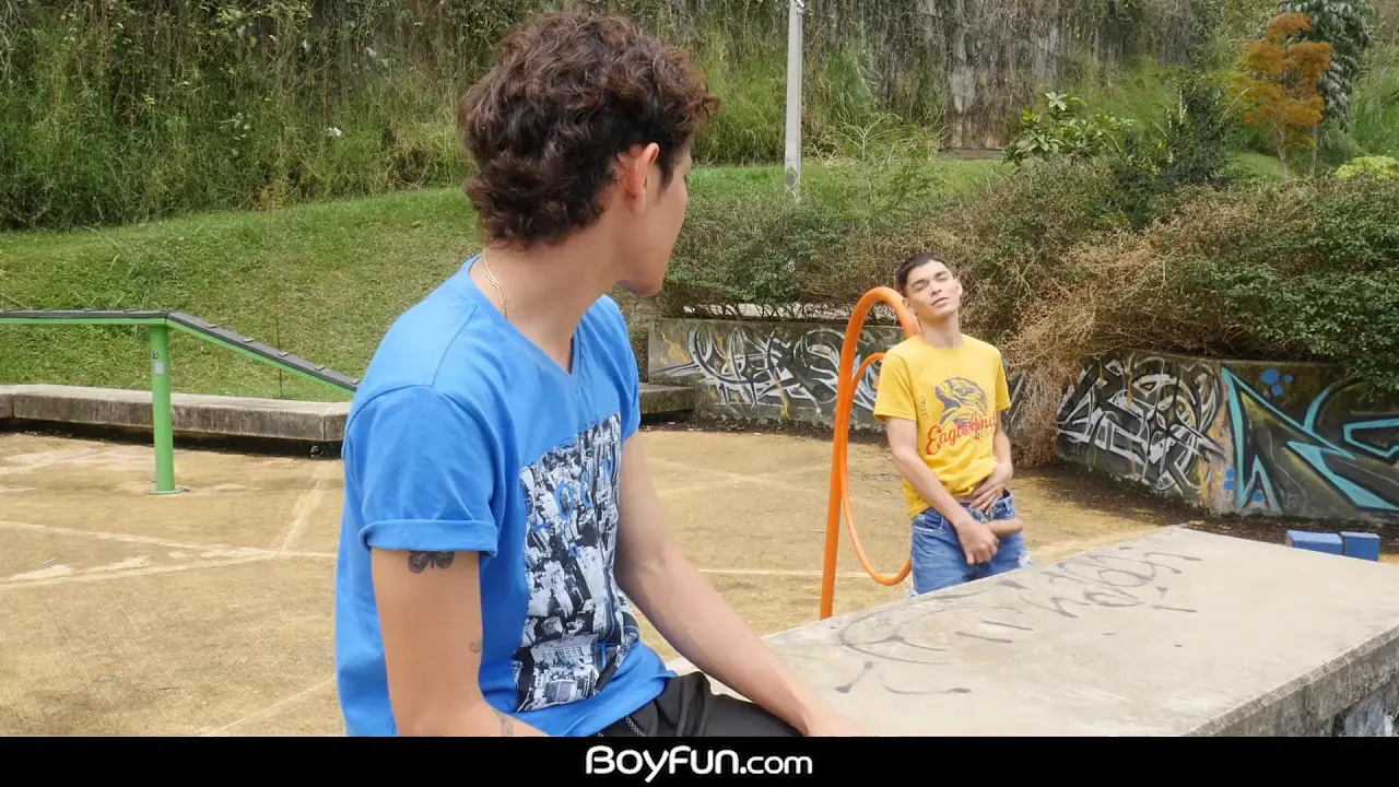 Latino twink sucks big uncut cock in public before getting fucked bareback