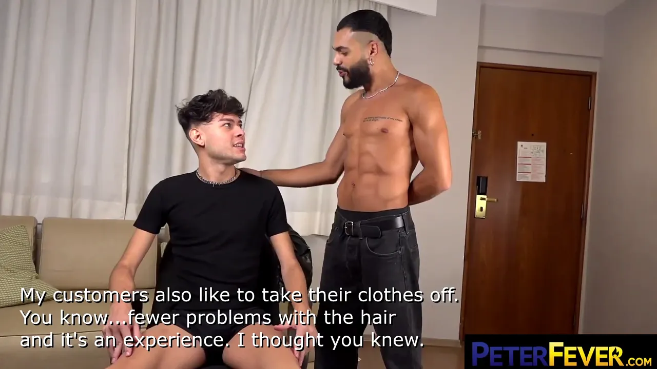 Gay fetish video shows Asian bottom Hanry getting his big dick drilled by naked barber