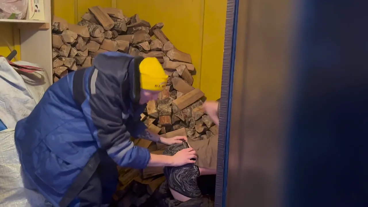 Falcon Al spies on two twinks having bareback sex in a barn during winter