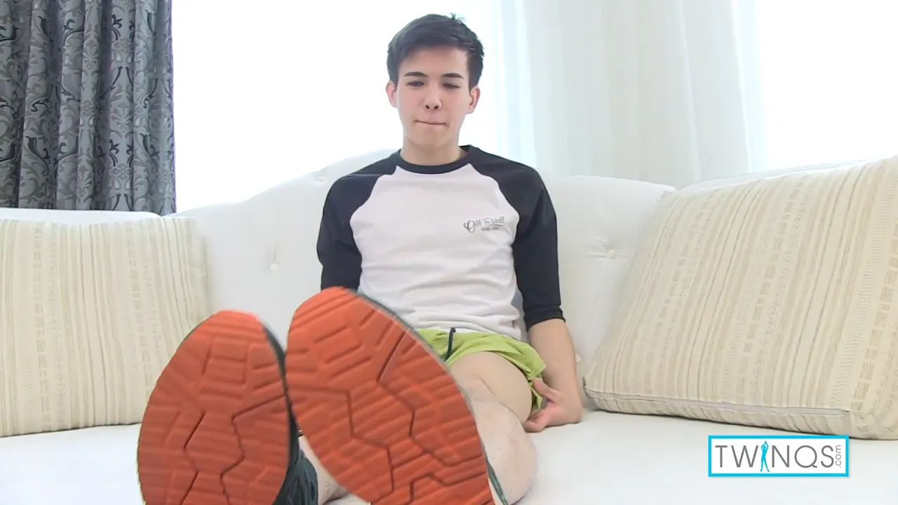 Xander H in white socks wanks with a tiny hole and large load