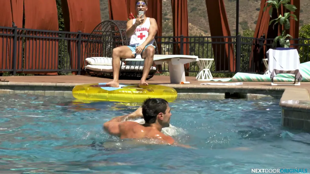 NextDoorStudios: Sexy stranger rewards tattooed muscle jock lifeguard with bareback sex