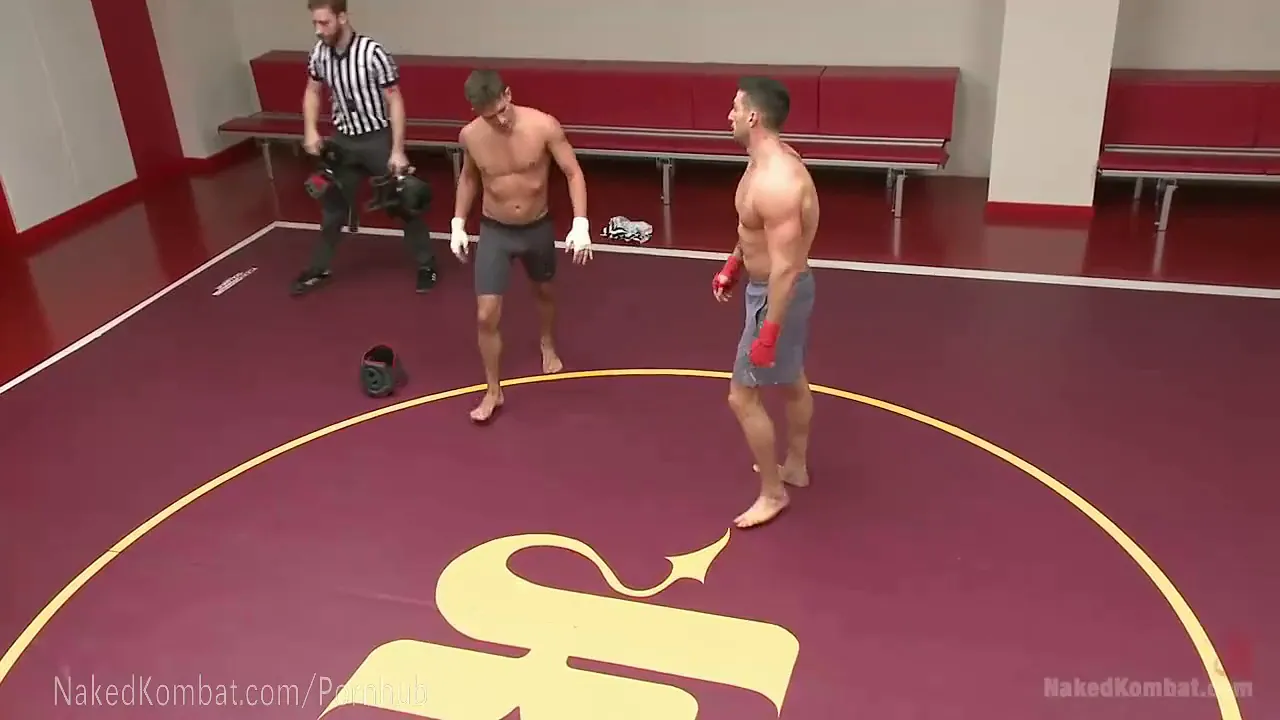 Two muscular MMA fighters wrestle and have gay sex, including rimjobs and blowjobs