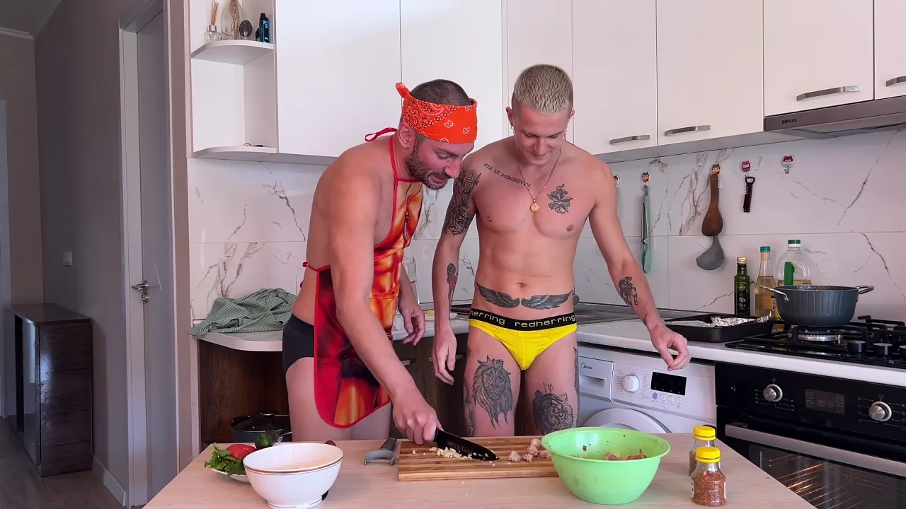 Chef Falcon Al fucks chubby twink Oliver Strelly hard in the ass on cooking show