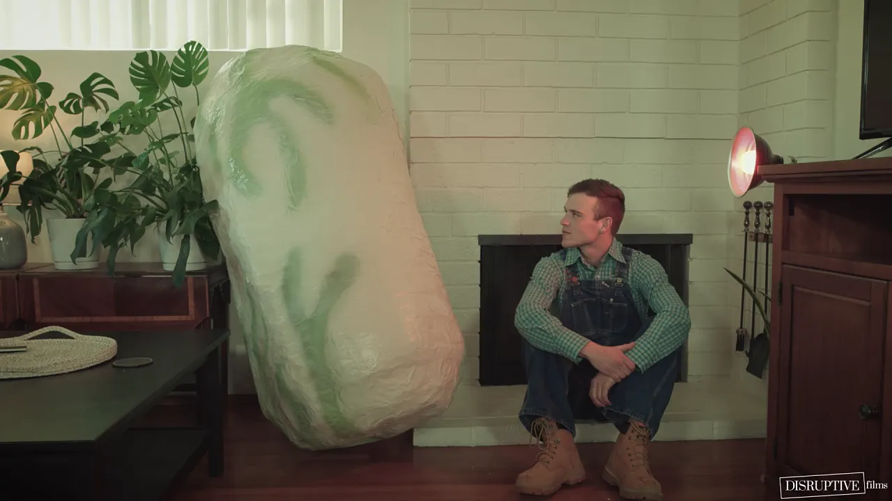 Huge tattooed gay bear hatches from egg to breed with curious twink
