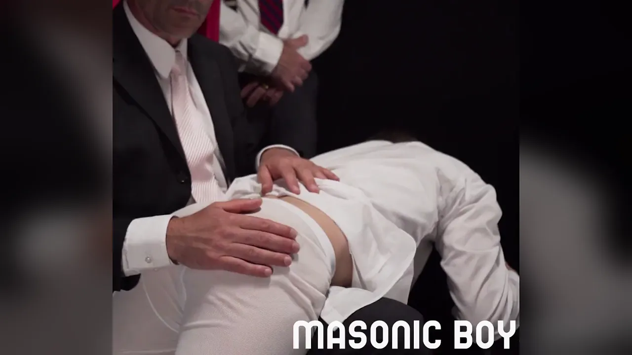Confused gay twink gets spanked and milked by a group of older daddies