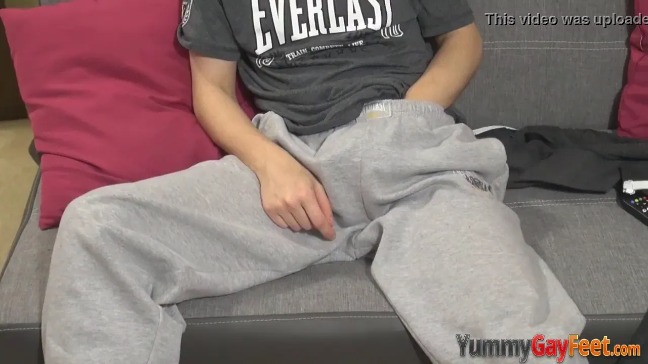 Gay twink Tristan licks feet and jizzes during hardcore foot fetish masturbation