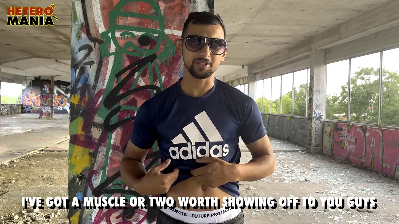 Muscular straight Arab man masturbates and cums hard