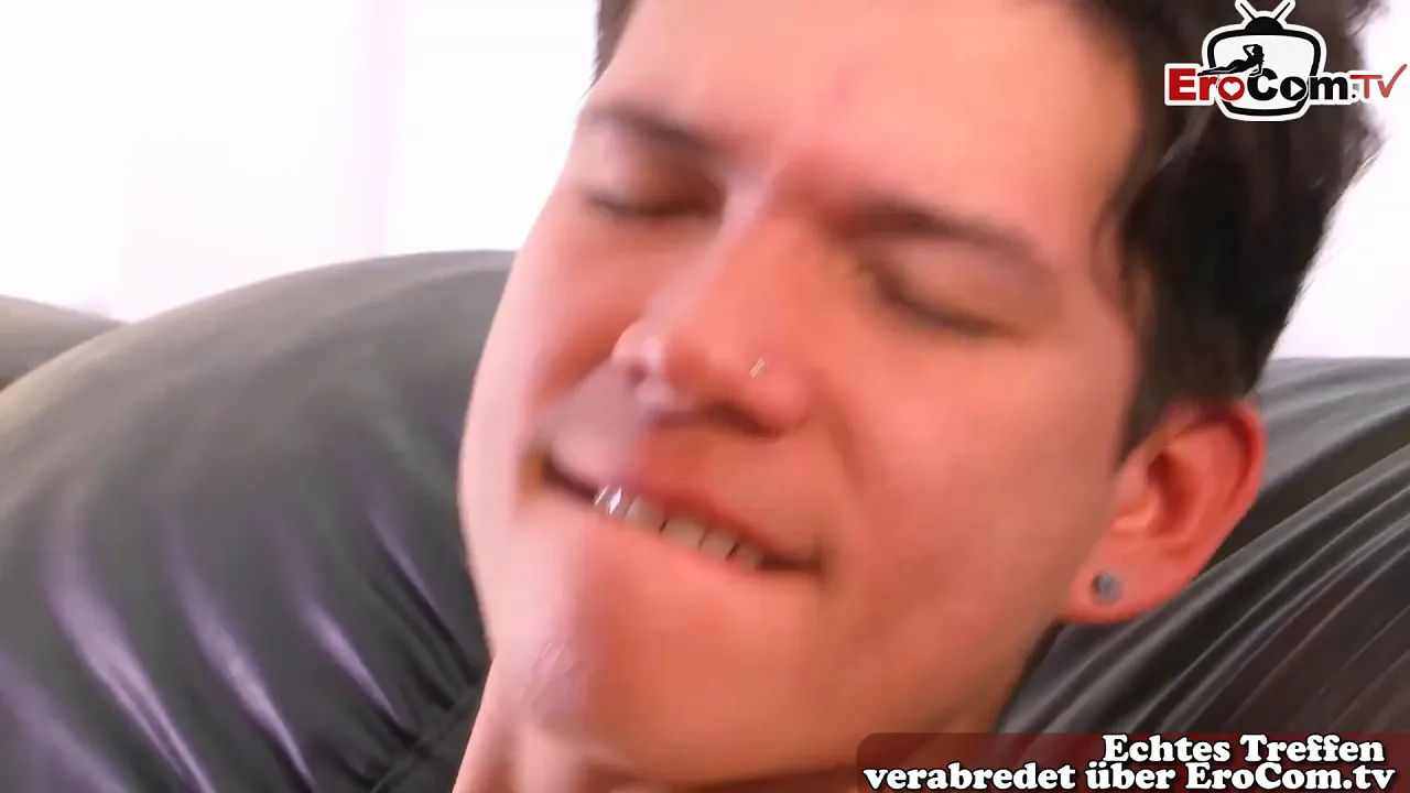 Two straight guys have anal sex on the couch and swap cumshots