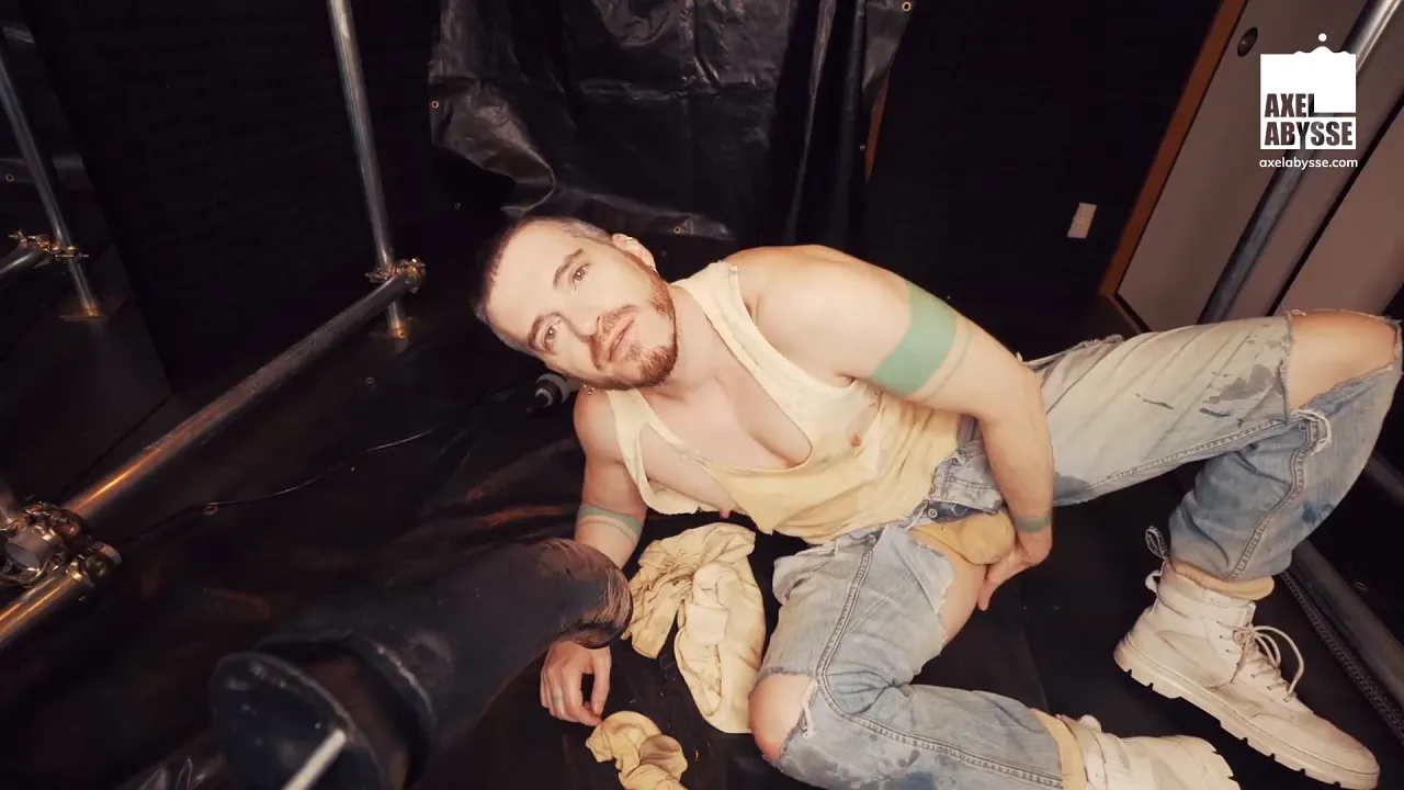 Gay fetish solo Axel Abysse uses a huge dildo to stretch his asshole