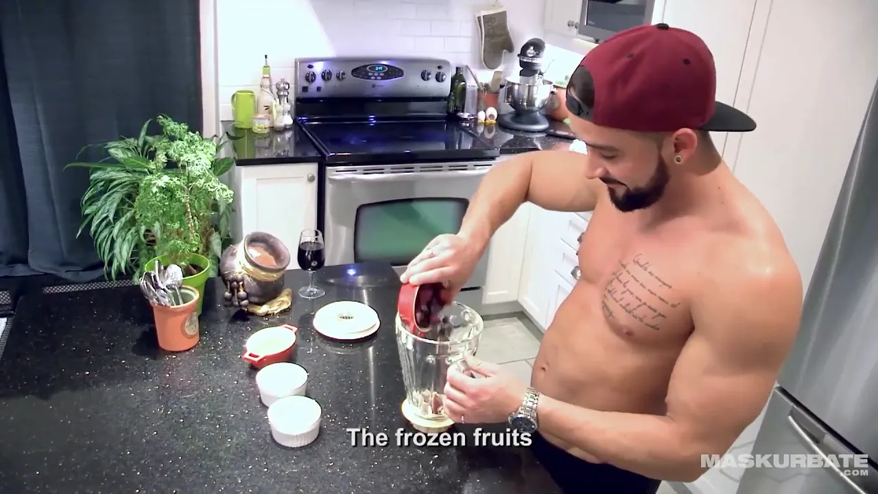 Muscular chef strips and masturbates alone