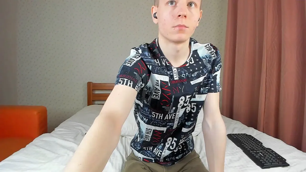 Twink Evgeny shows off his big dick and has a solo cumload session