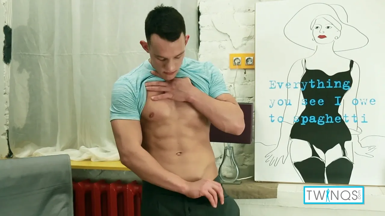Skinny twink Luke A masturbates with oil and cums on his big cock