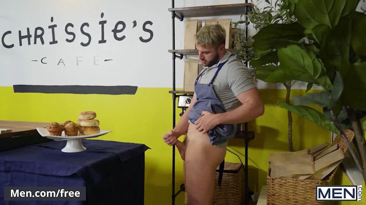 Athletic guy Adrian Hart asks cute Michael Boston for coffee and a hard bareback fuck