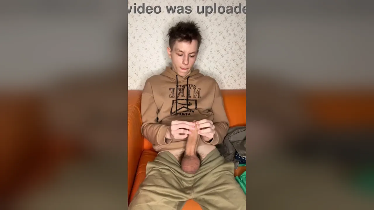 Evgeny Twink jacks his huge uncut cock to a big cumload while thinking about nightclub