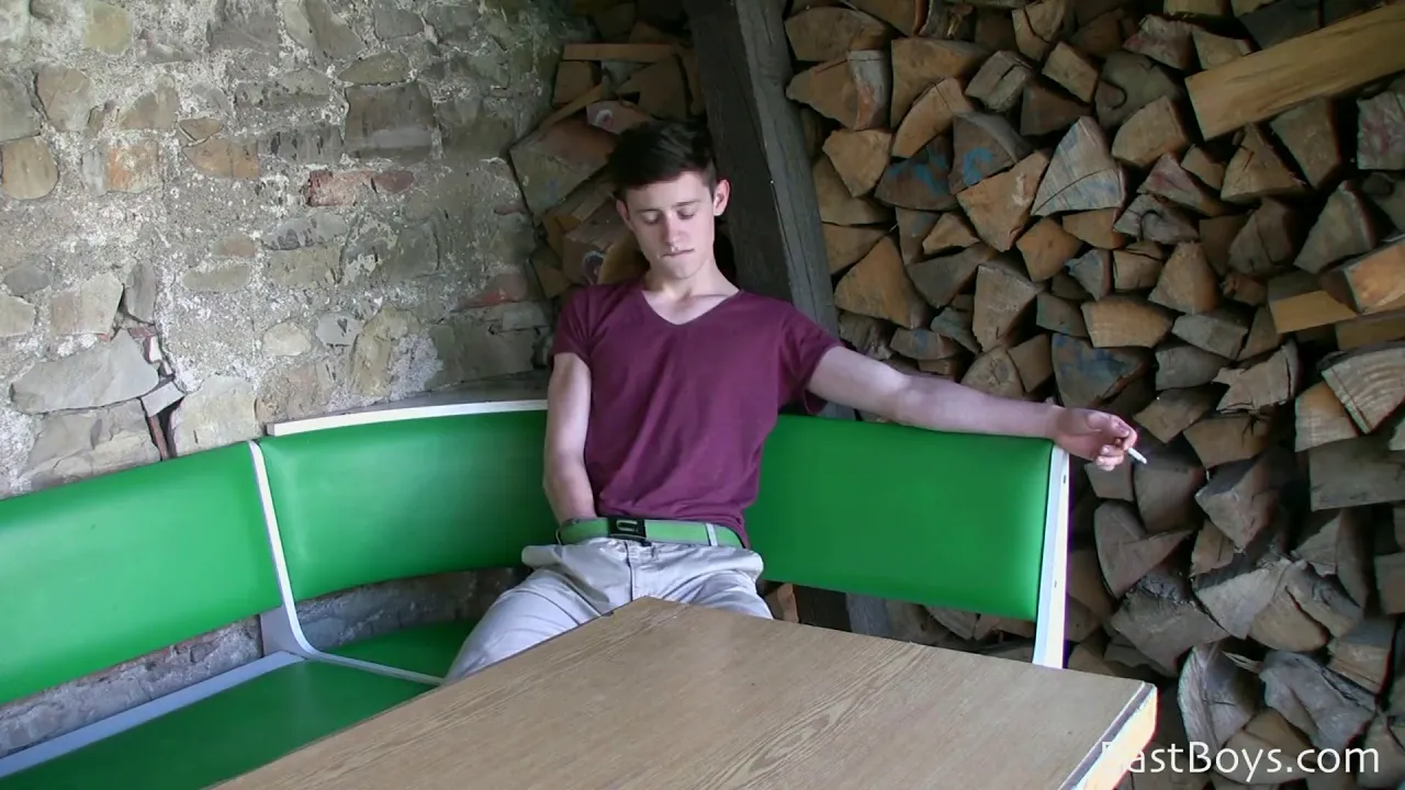 Skinny Czech gay stud exposes his big uncut cock in public