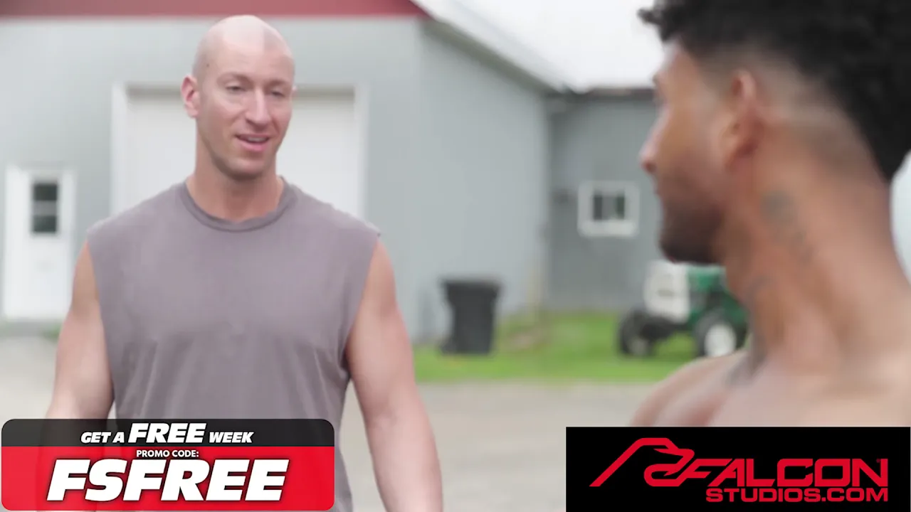 Muscular jock takes tractor tire challenge and has bareback sex with a tight ass
