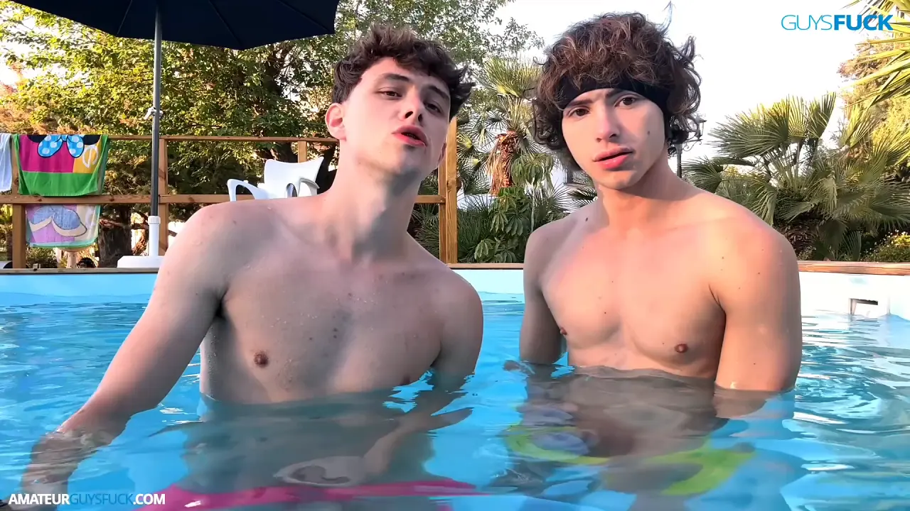 Gay college friends stroke each other's big cocks underwater in the pool