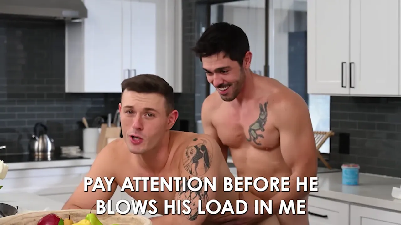 Gay jock Grayson Cole gets a raw bareback blowjob from muscle stud Logan Aarons