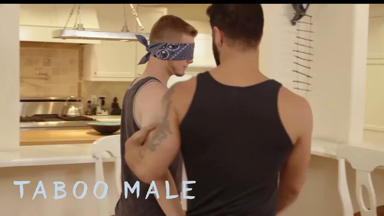 Gay muscle daddy Adam Ramzi blindfolds and fucks cute ginger bottom Zach Covington