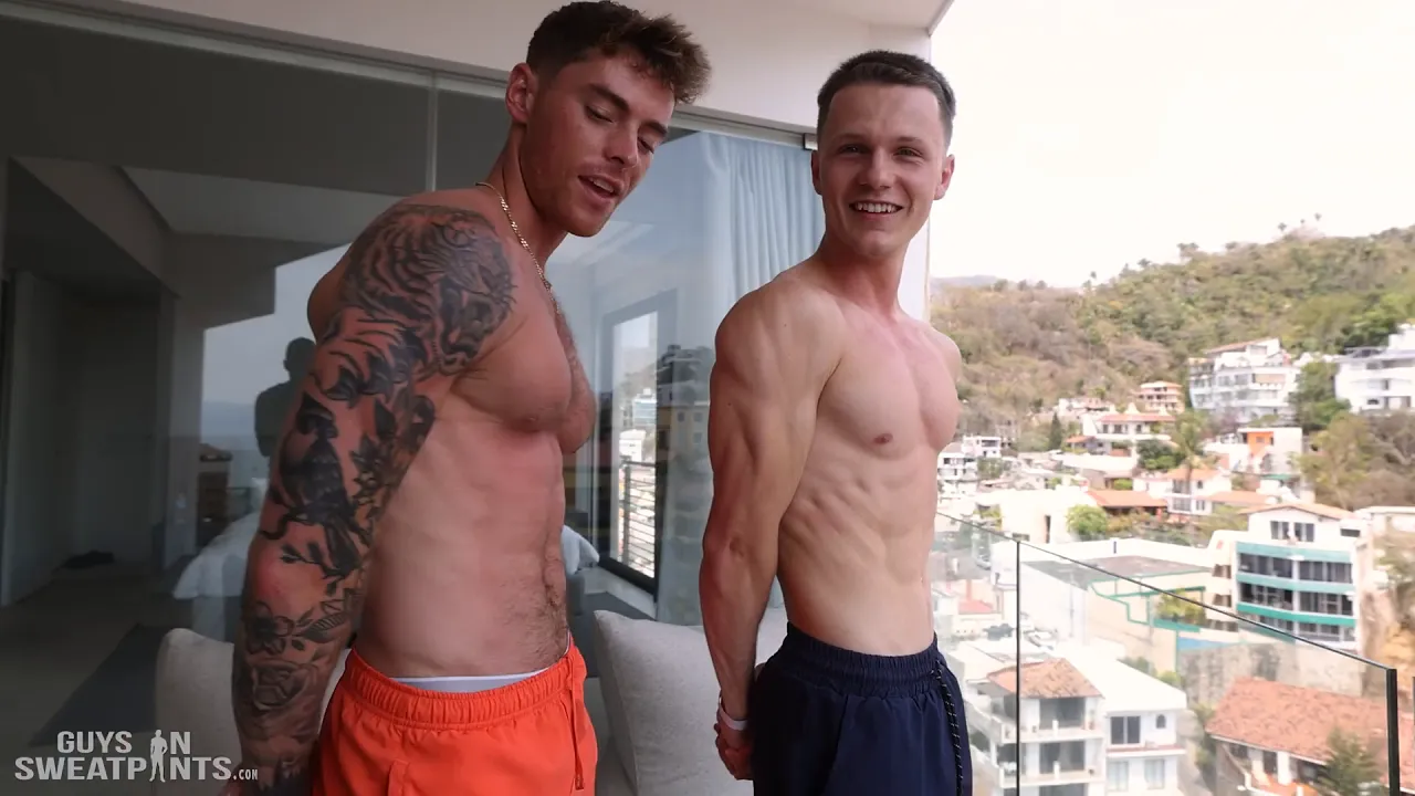 Twink Toby gets bareback drilled by a muscly top