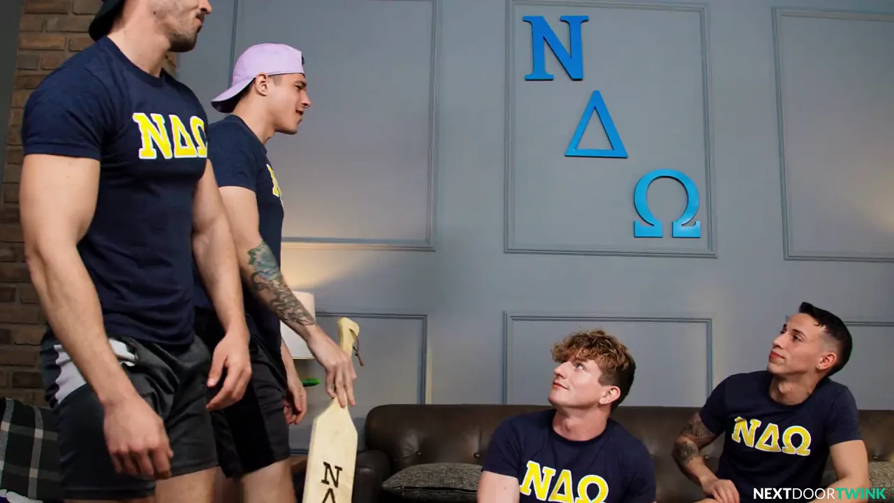 NextDoorTwink's sexy jock tricks frat hunks into bareback group sex with a big cock