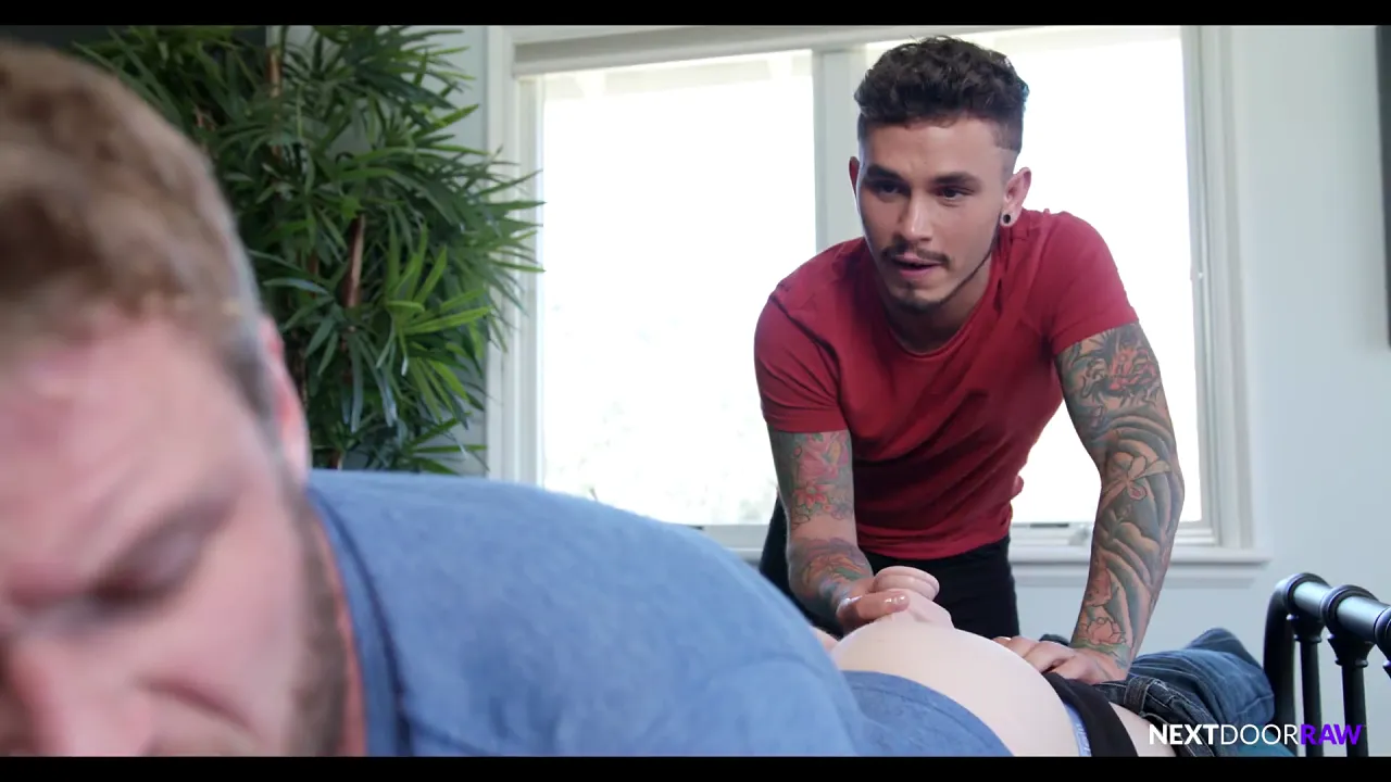 Seth Knight teaches his friend how to take a big bareback ass fuck