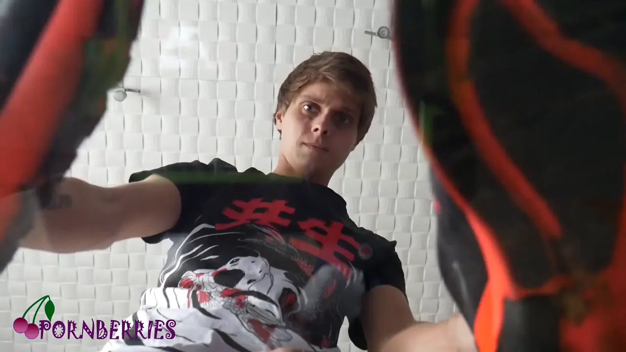 Ethan Alex worships a guy's sneakers then cums all over him in POV