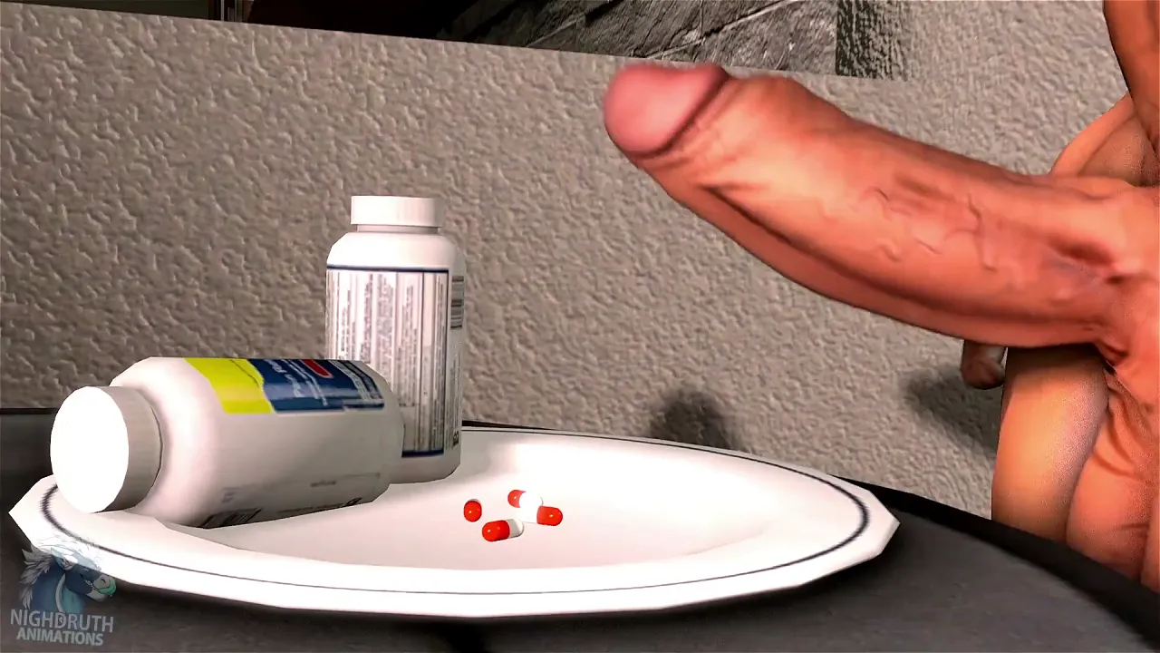 Muscular cartoon jock masturbates with a big dick growth pill