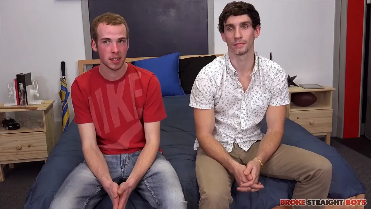 Straight college jock Abram fucks a new guy and gives him a bareback blowjob